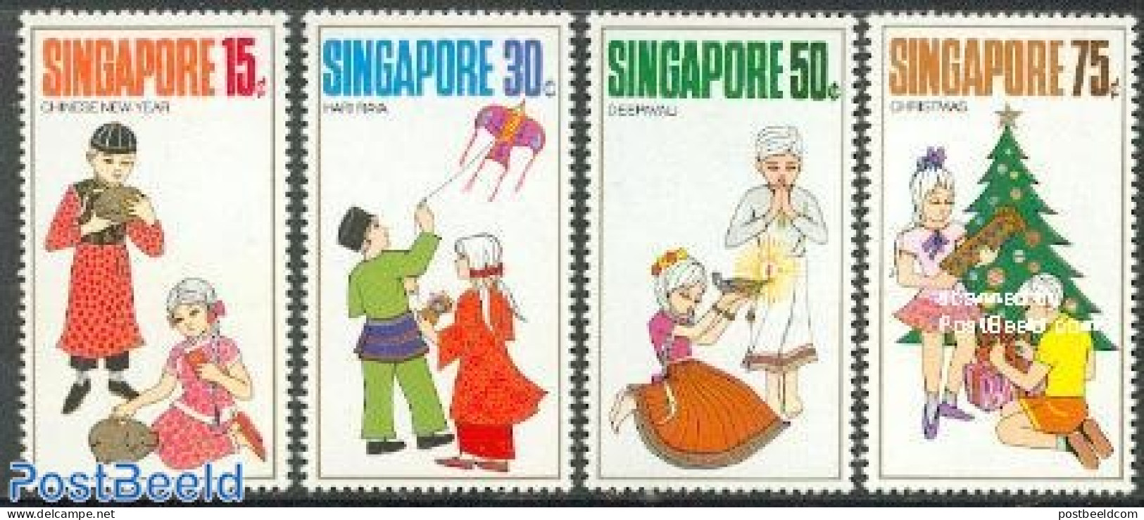 Singapore 1971 Singapore Festival 4v, Unused (hinged), Religion - Sport - Various - Christmas - Kiting - Folklore - Christmas