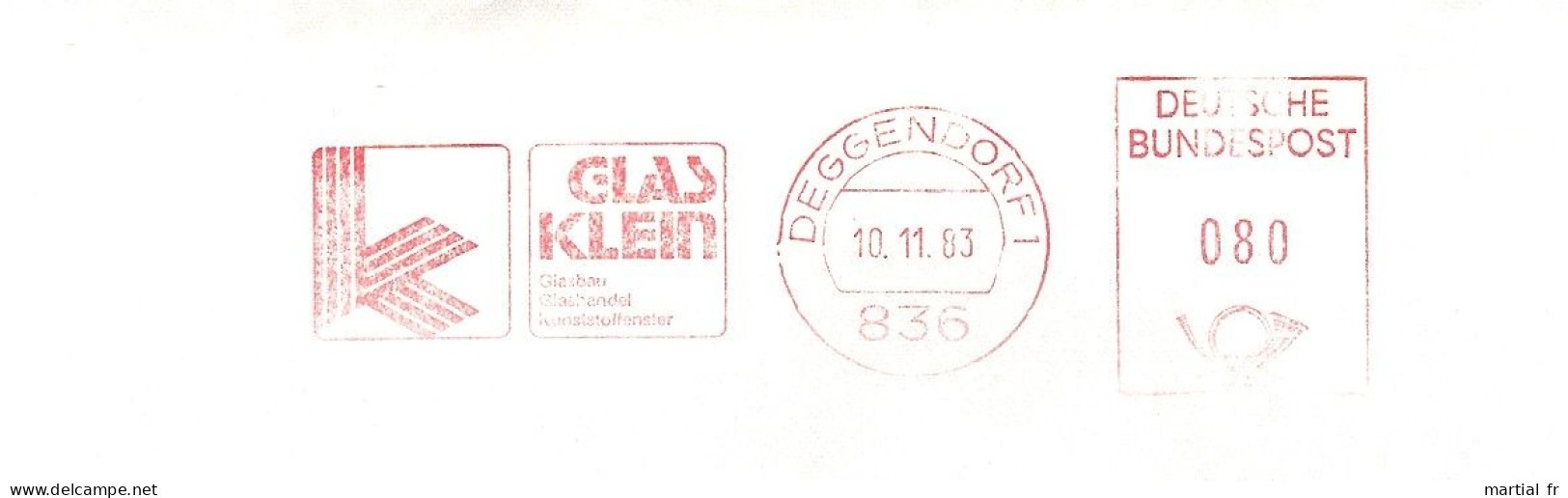 EMA RED METER STAMP ABSENDER FREISTEMPEL AFS ALLEMAGNE DEGGENDORF VERRE GLAS GLASS KLEIN FENETRE PVC KUNSTSTOF FENSTER - Glas & Fenster