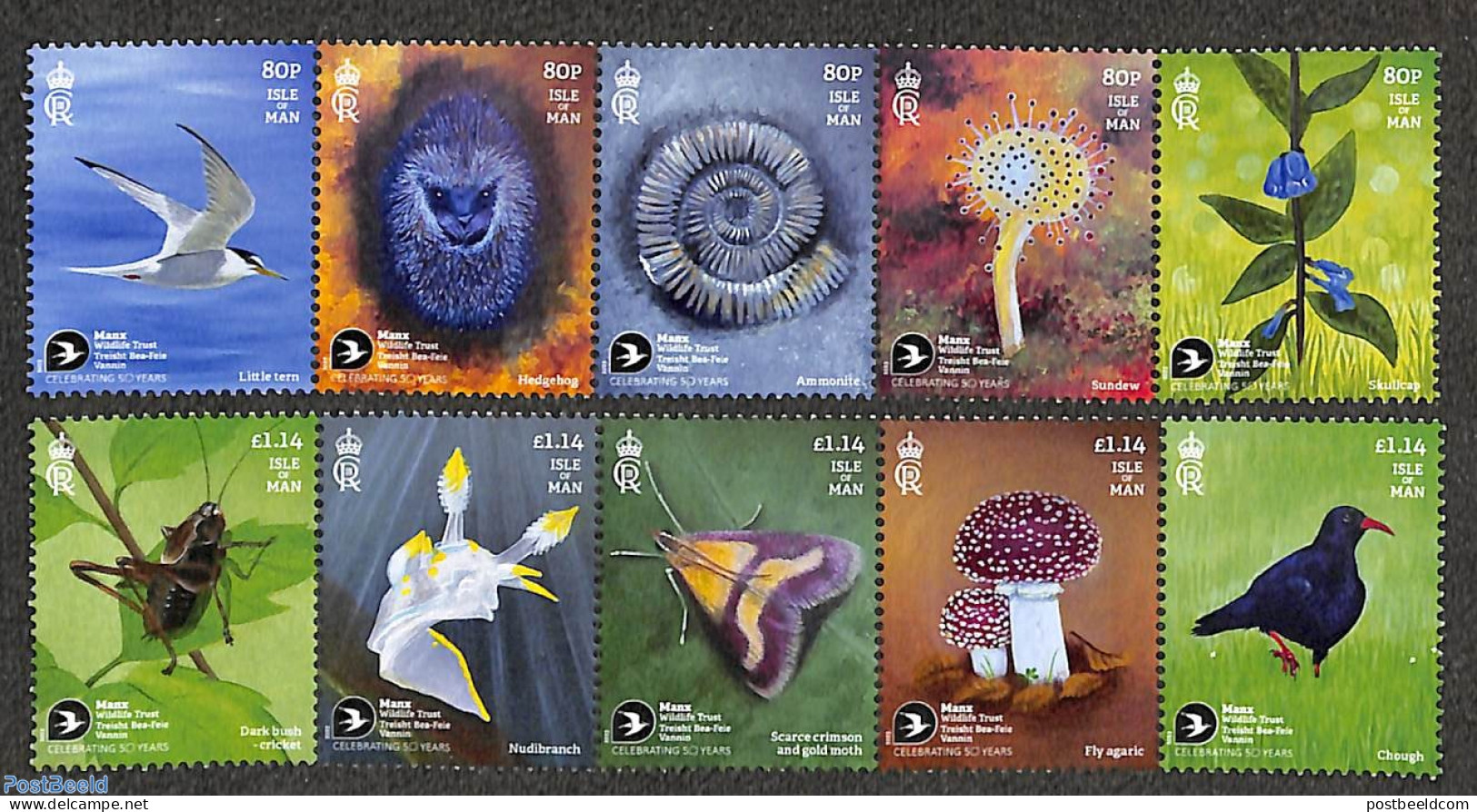 Isle Of Man 2023 Wildlife Trust 10v (2x [::::]), Mint NH, Nature - Animals (others & Mixed) - Birds - Flowers & Plants.. - Champignons