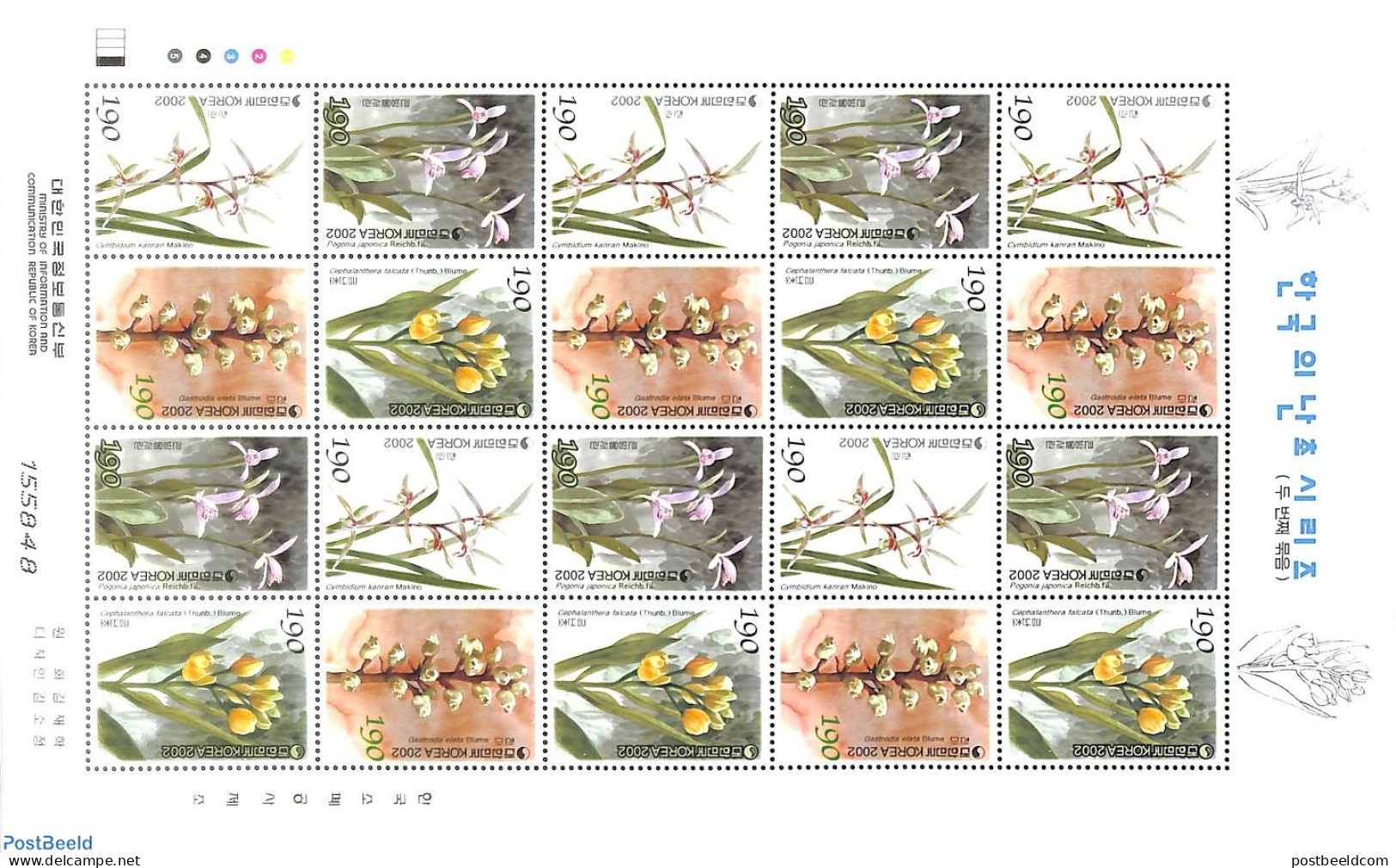 Korea, South 2002 Orchids M/s, Mint NH, Nature - Flowers & Plants - Orchids - Korea (Süd-)