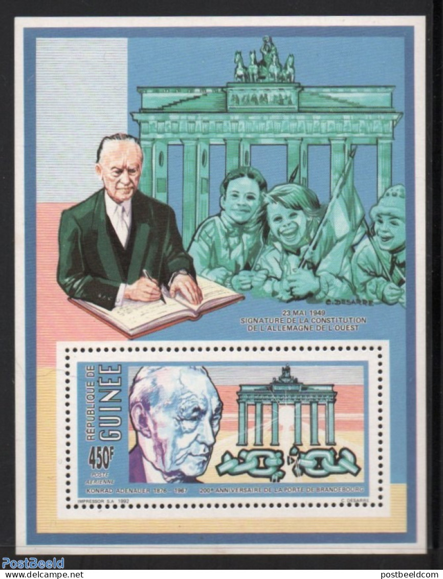 Guinea, Republic 1992 Adenauer S/s, Mint NH, History - Europa Hang-on Issues - Germans - Idées Européennes