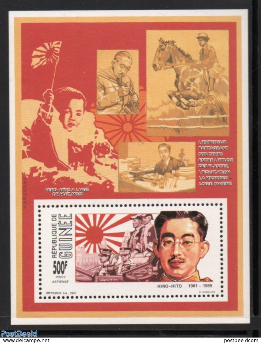 Guinea, Republic 1992 Hirohito S/s, Mint NH, History - Nature - Kings & Queens (Royalty) - Horses - Royalties, Royals