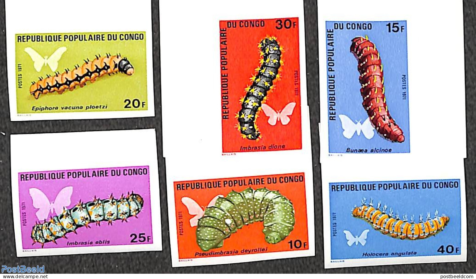 Congo Republic 1970 Cocoons 6v, Imperforated, Mint NH, Nature - Insects - Autres & Non Classés