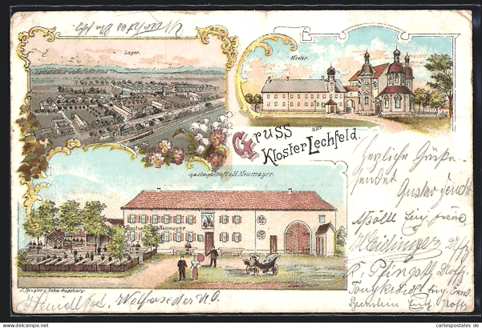 Lithographie Lechfeld, Kloster, Lager Und Gasthof Neumayer  - Altri & Non Classificati