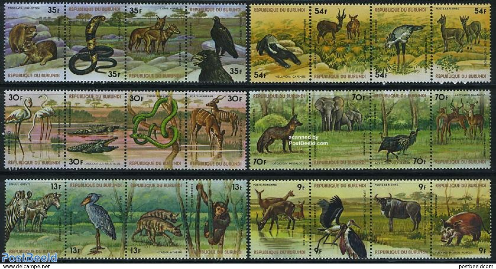 Burundi 1977 Animals 6x4v [:::], Unused (hinged), Nature - Animals (others & Mixed) - Birds - Crocodiles - Monkeys - R.. - Other & Unclassified