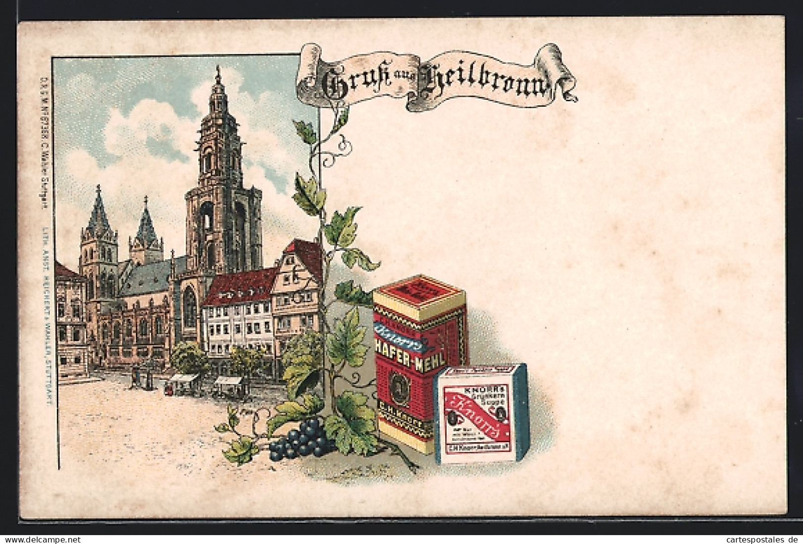 Lithographie Heilbronn, Marktplatz Und Knorr-Reklame  - Heilbronn