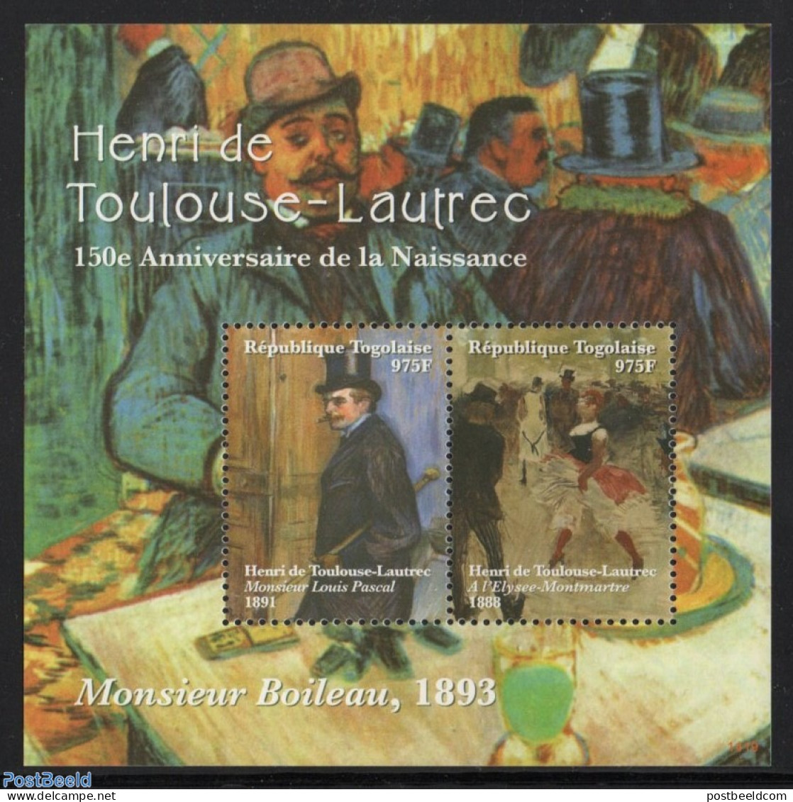 Togo 2014 Henri De Toulouse-Lautrec 2 M/s, Mint NH, Art - Henri De Toulouse-Lautrec - Modern Art (1850-present) - Pain.. - Togo (1960-...)