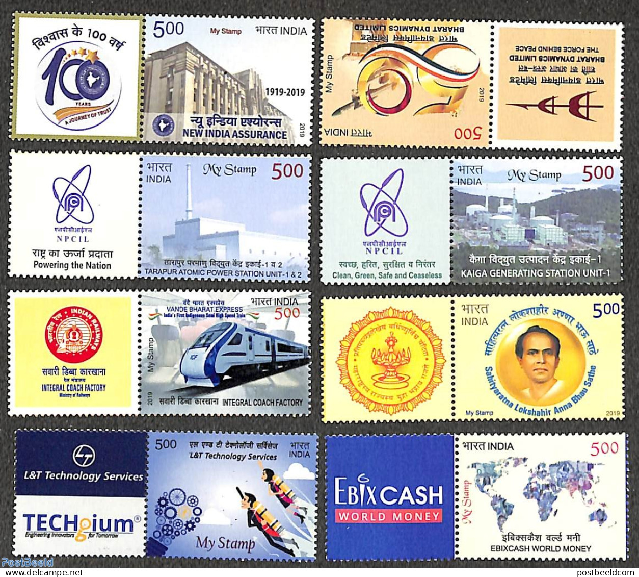 India 2019 My Stamp 8v+tabs, Mint NH, Transport - Various - Railways - Maps - Neufs