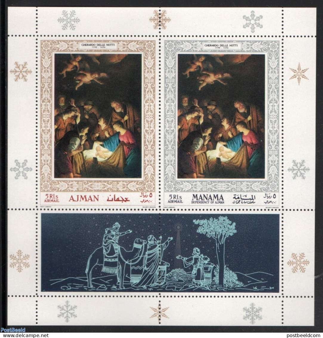 Ajman 1968 Manama/Ajman Combined Christmas, Painting S/s, Mint NH, History - Religion - Netherlands & Dutch - Christma.. - Geographie