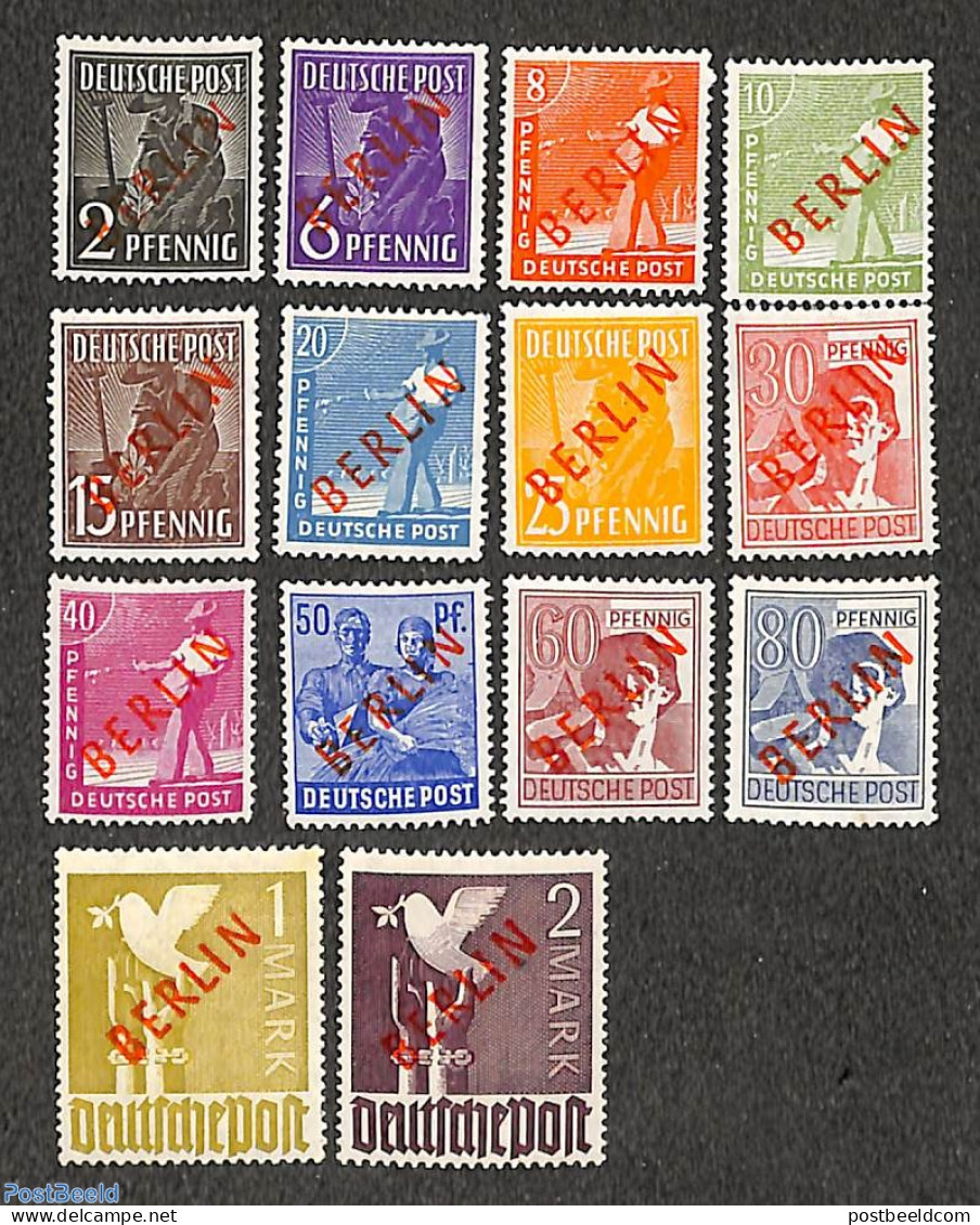 Germany, Berlin 1949 BERLIN Red Overprints 14v, Signed Schlegel, Mint NH - Nuovi