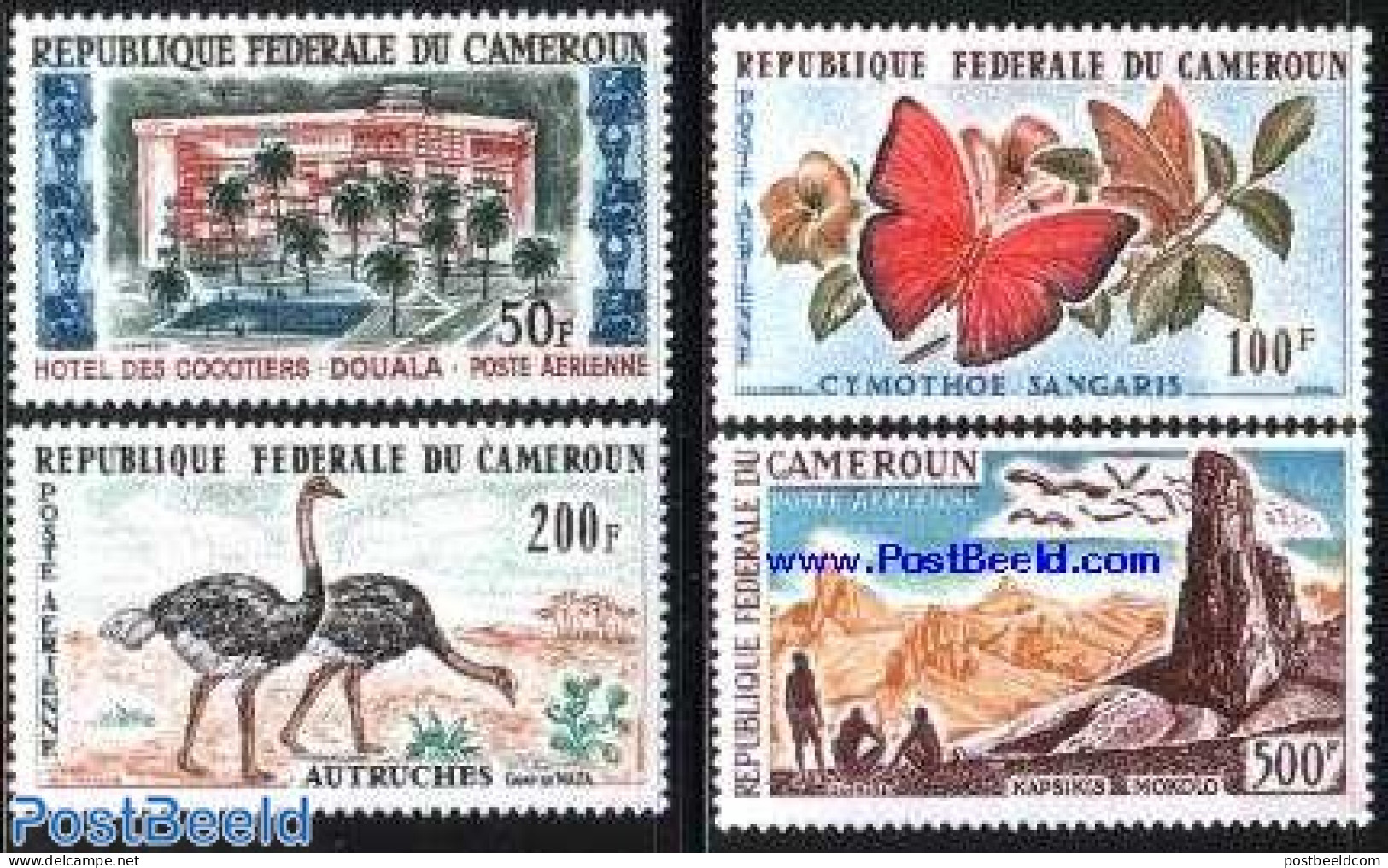 Cameroon 1962 Tourism 4v, Unused (hinged), Nature - Various - Animals (others & Mixed) - Birds - Butterflies - Hotels - Hôtellerie - Horeca