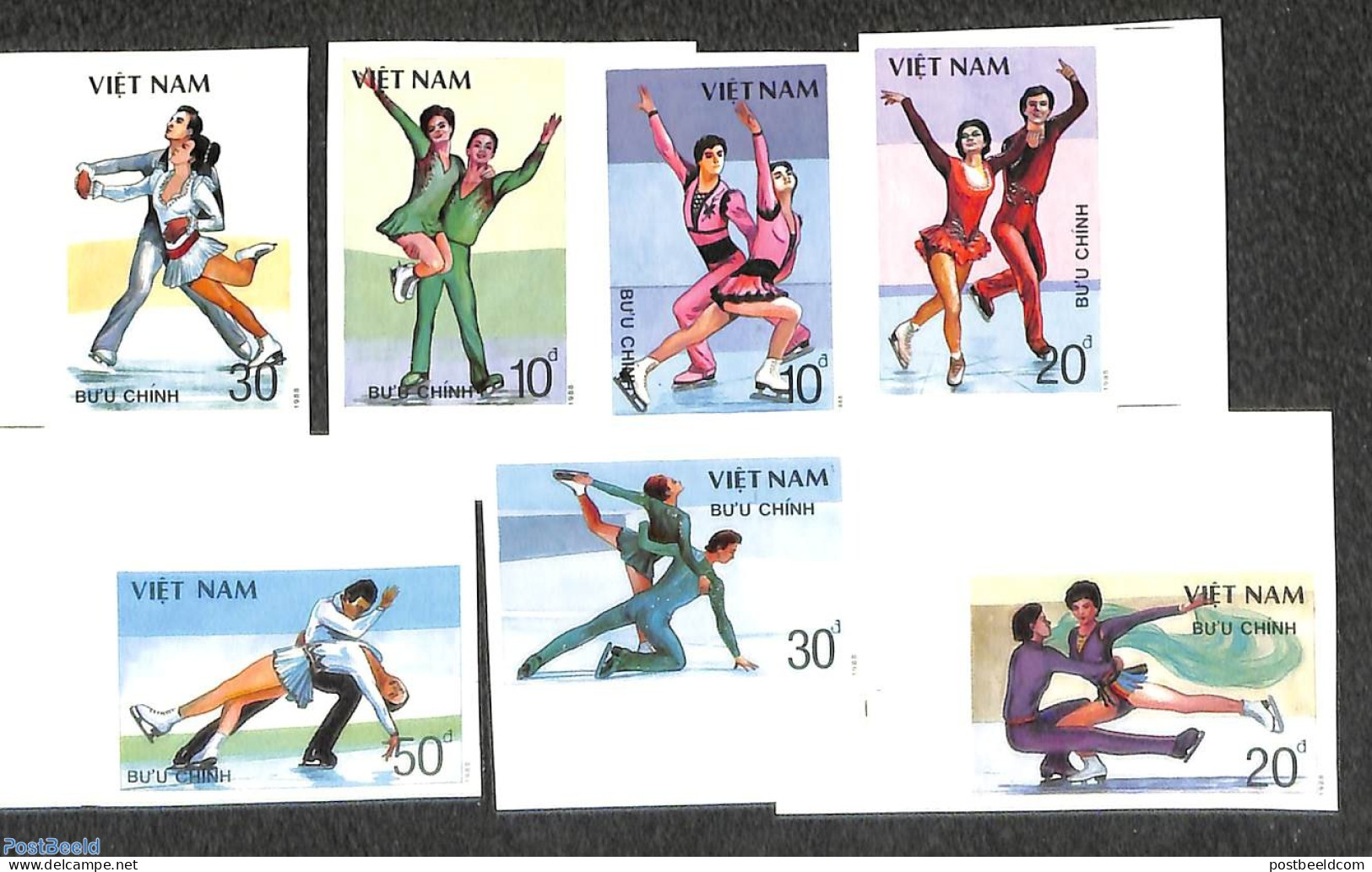 Vietnam 1988 Ice Skating 7v, Imperforated, Mint NH, Sport - Skating - Autres & Non Classés