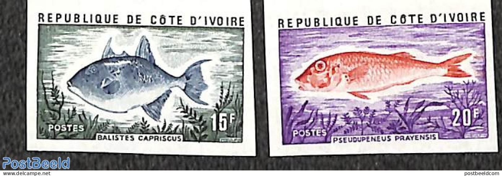 Ivory Coast 1973 Fish 2v, Imperforated, Mint NH, Nature - Fish - Unused Stamps