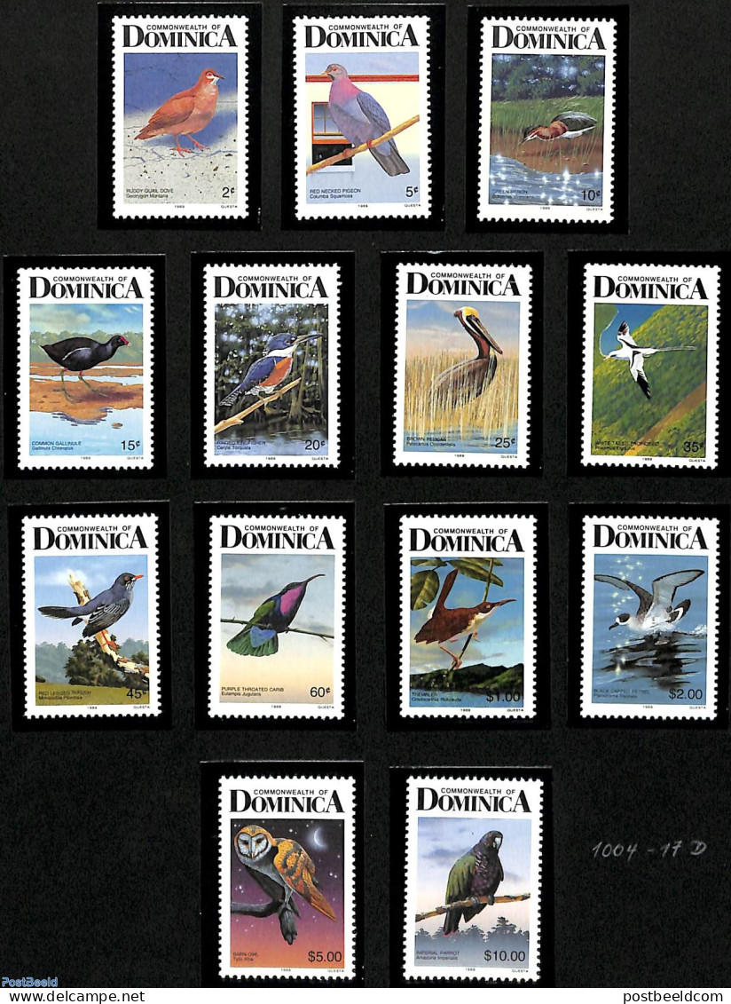 Dominica 1989 Birds 13v, Perf. 12:12.25 (with Year 1989), Mint NH, Nature - Birds - Dominikanische Rep.