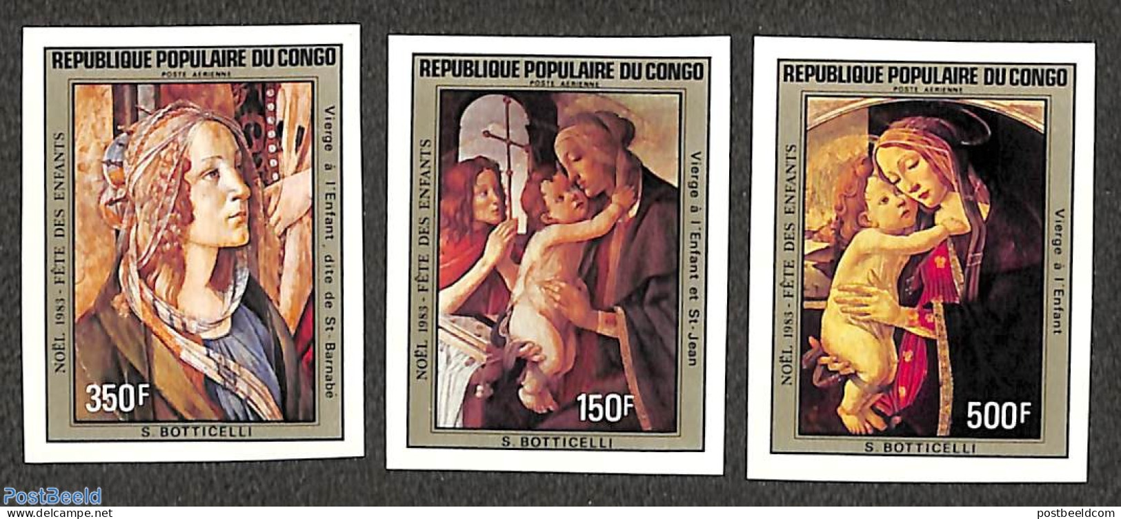Congo Republic 1983 Christmas 3v, Imperforated, Mint NH, Religion - Christmas - Art - Paintings - Noël