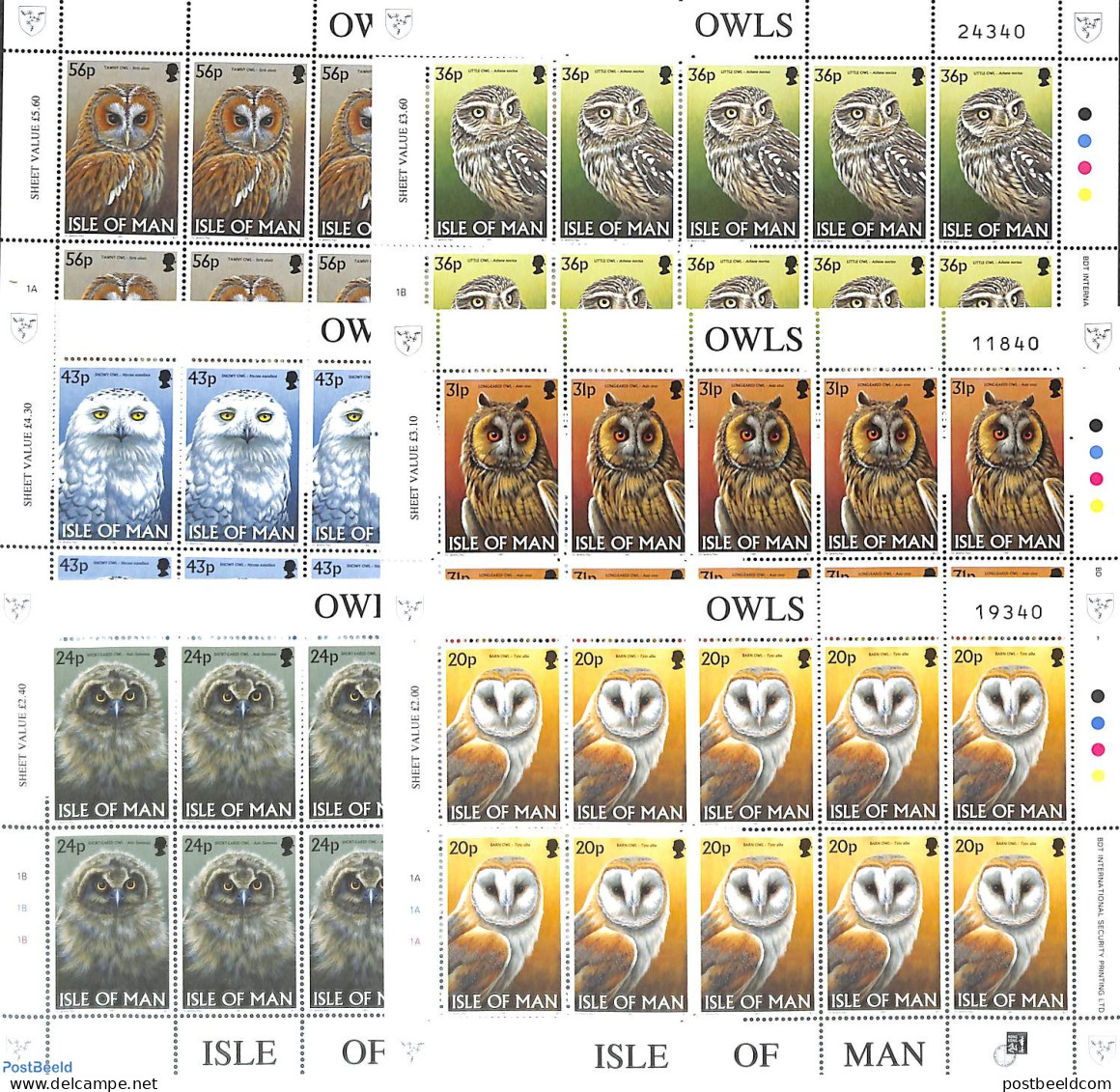 Isle Of Man 1997 Owls, 6 M/s, Mint NH, Nature - Birds - Owls - Man (Eiland)