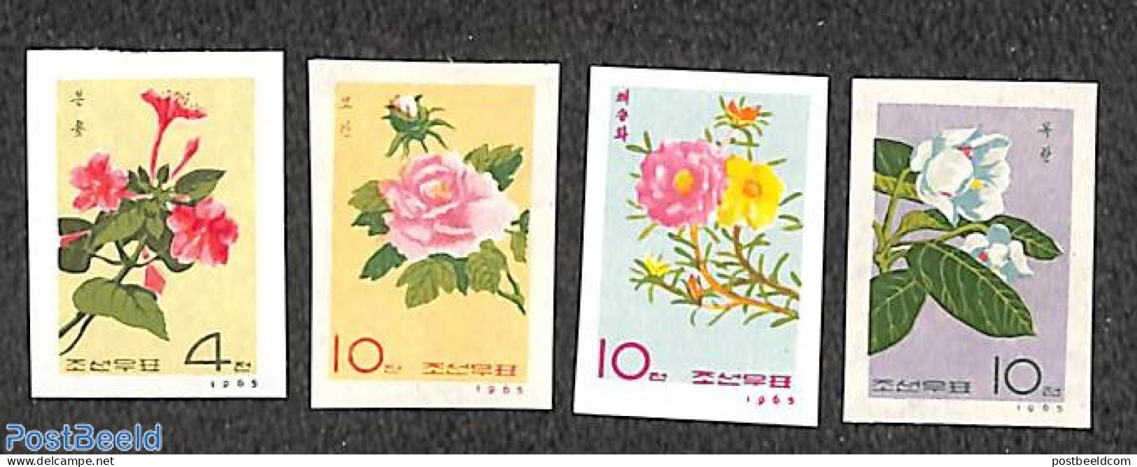 Korea, North 1965 Flowers 4v, Imperforated, Mint NH, Nature - Flowers & Plants - Korea, North