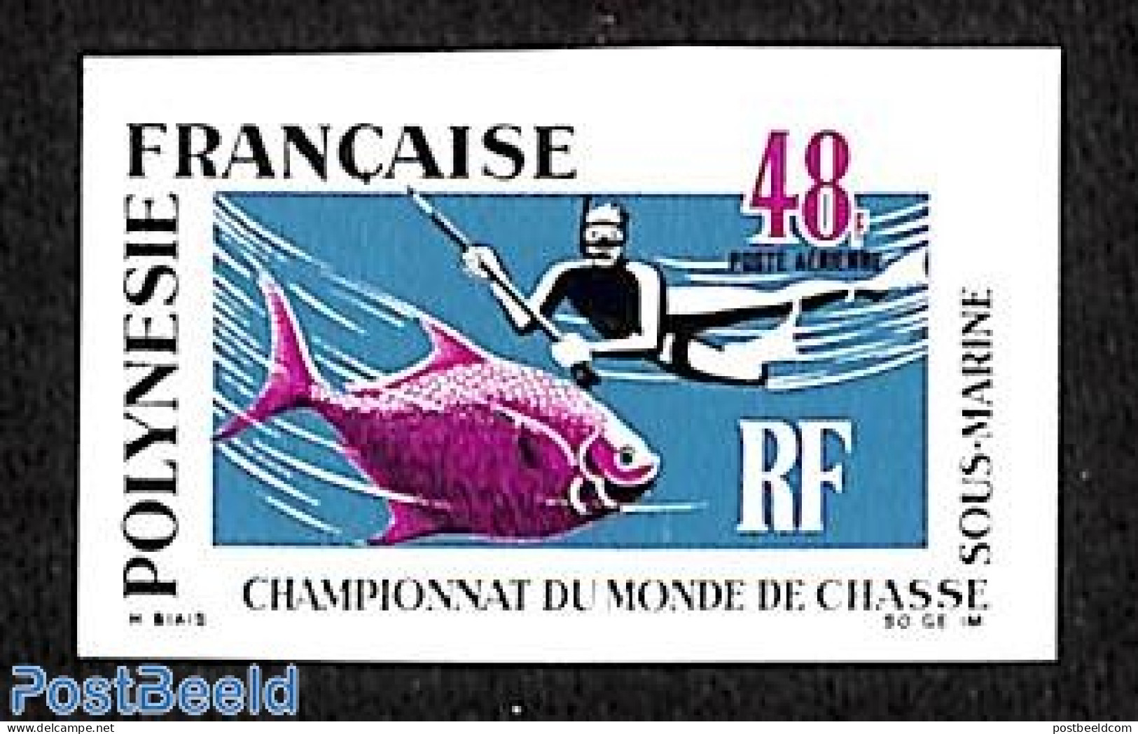 French Polynesia 1969 48Fr, Stamp Out Of Set, Imperforated, Mint NH, Nature - Fish - Fishing - Nuovi