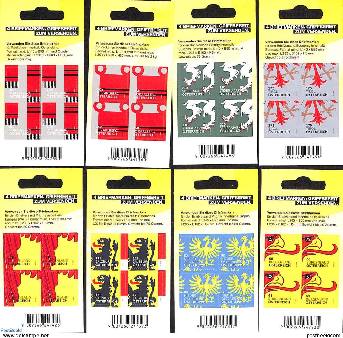 Austria 2017 Coat Of Arms, 8 Foil Booklets, Mint NH, History - Coat Of Arms - Stamp Booklets - Unused Stamps