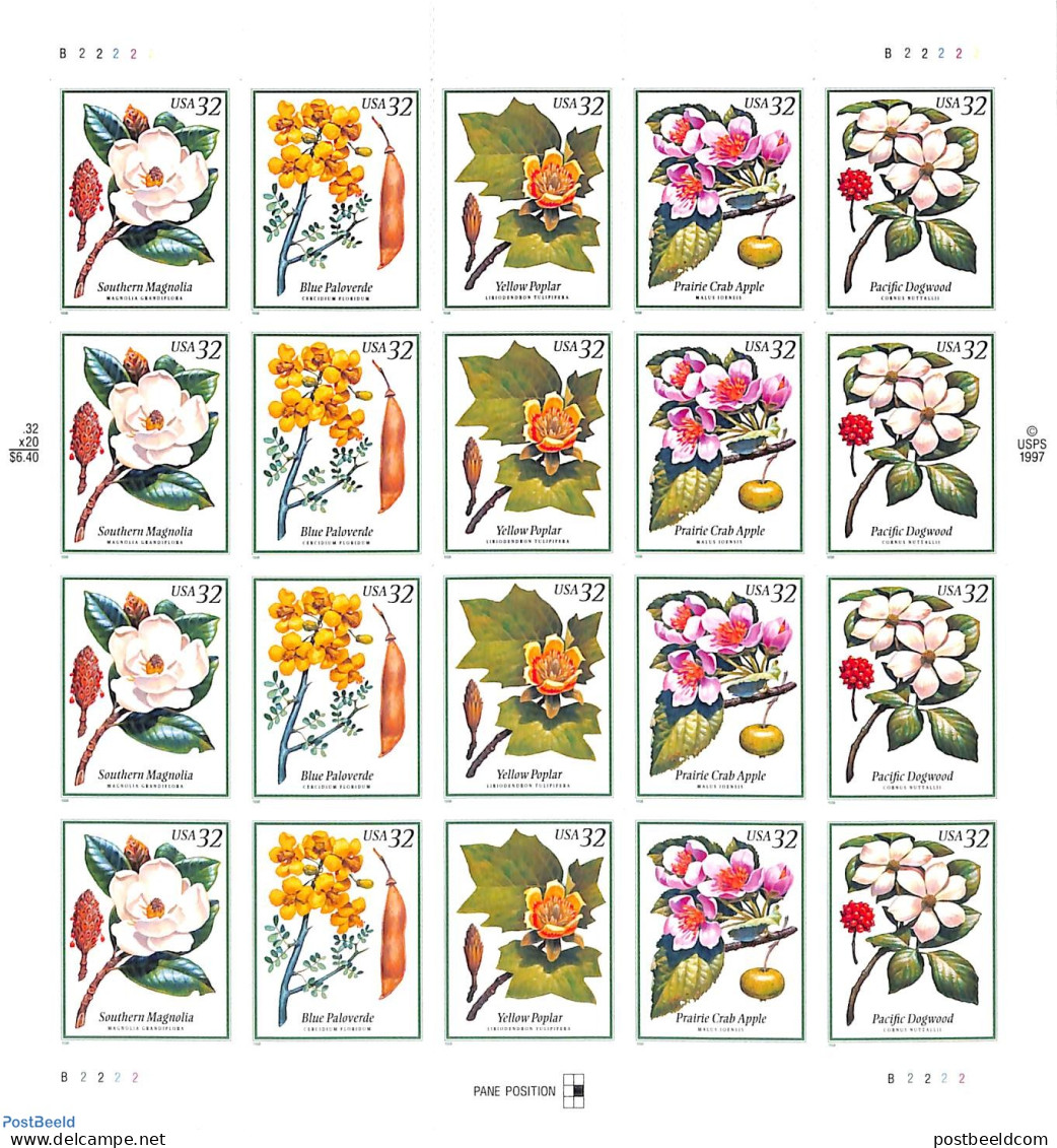 United States Of America 1998 Flowers From Trees M/s, Mint NH, Nature - Flowers & Plants - Trees & Forests - Unused Stamps