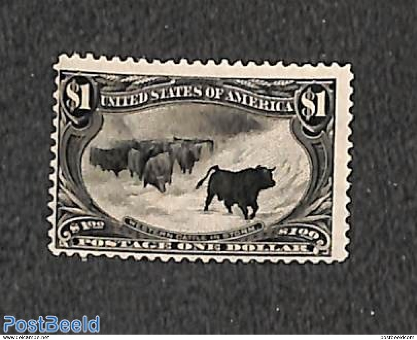 United States Of America 1898 $1 Trans Mississipi Exposition MNH With Attes, Mint NH, Nature - Cattle - Neufs