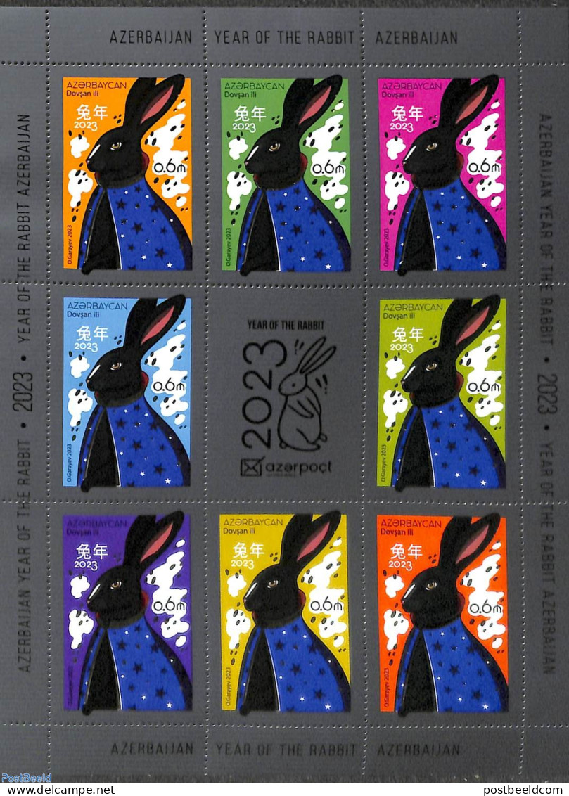 Azerbaijan 2023 Year Of The Rabbit 8v M/s, Mint NH, Nature - Various - Rabbits / Hares - New Year - Anno Nuovo