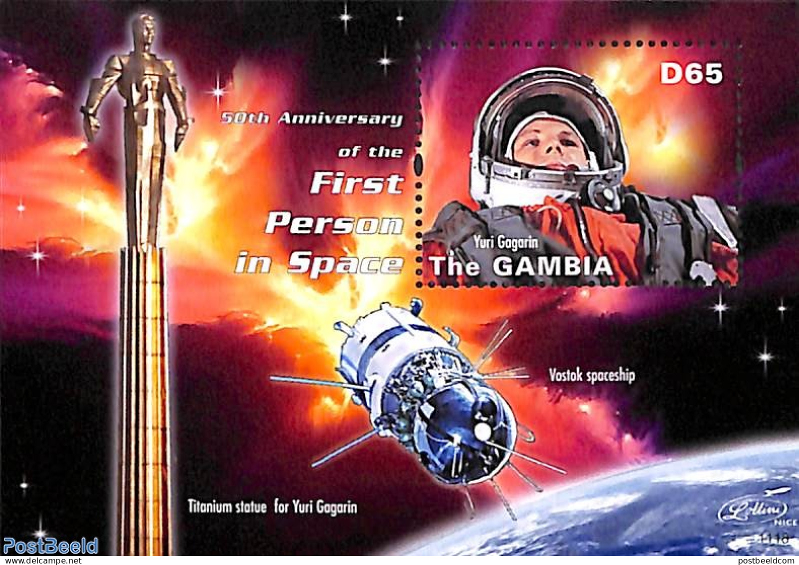 Gambia 2011 First Person In Space S/s, Mint NH, Transport - Space Exploration - Gambia (...-1964)