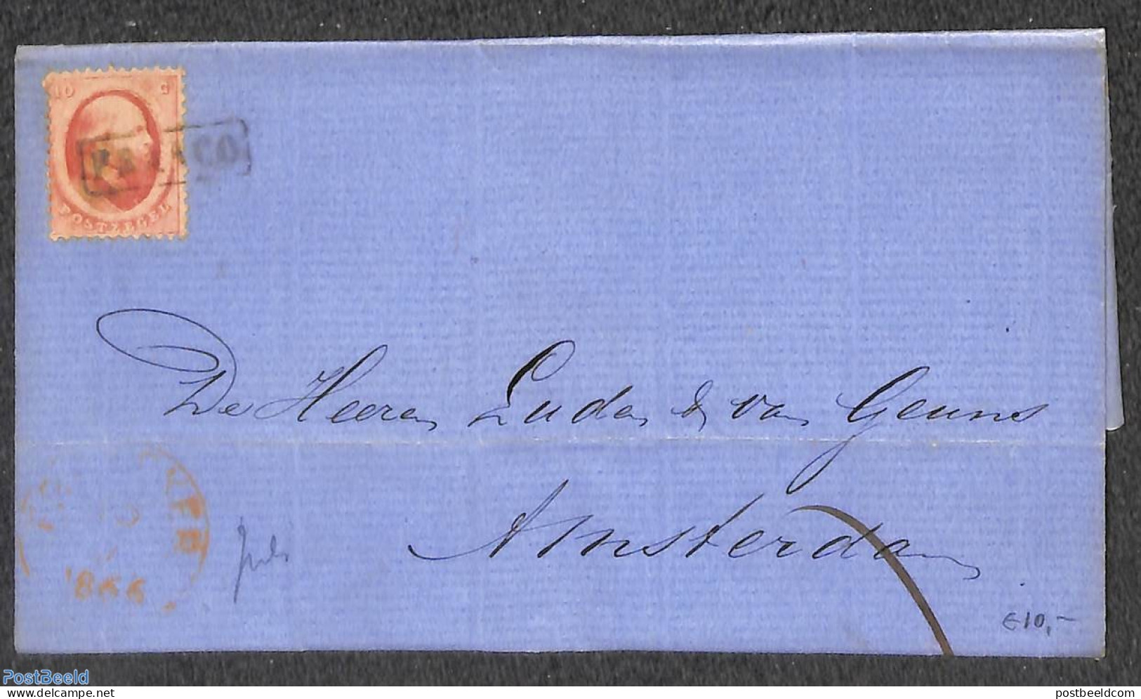 Netherlands 1866 Folding Cover From FRANEKER To Amsterdam, Postal History - Lettres & Documents