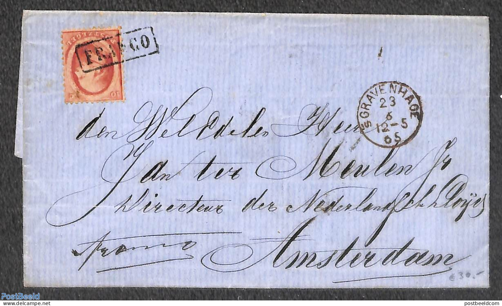 Netherlands 1865 Folding Letter From 's GRAVENHAGE To Amsterdam, Postal History - Covers & Documents