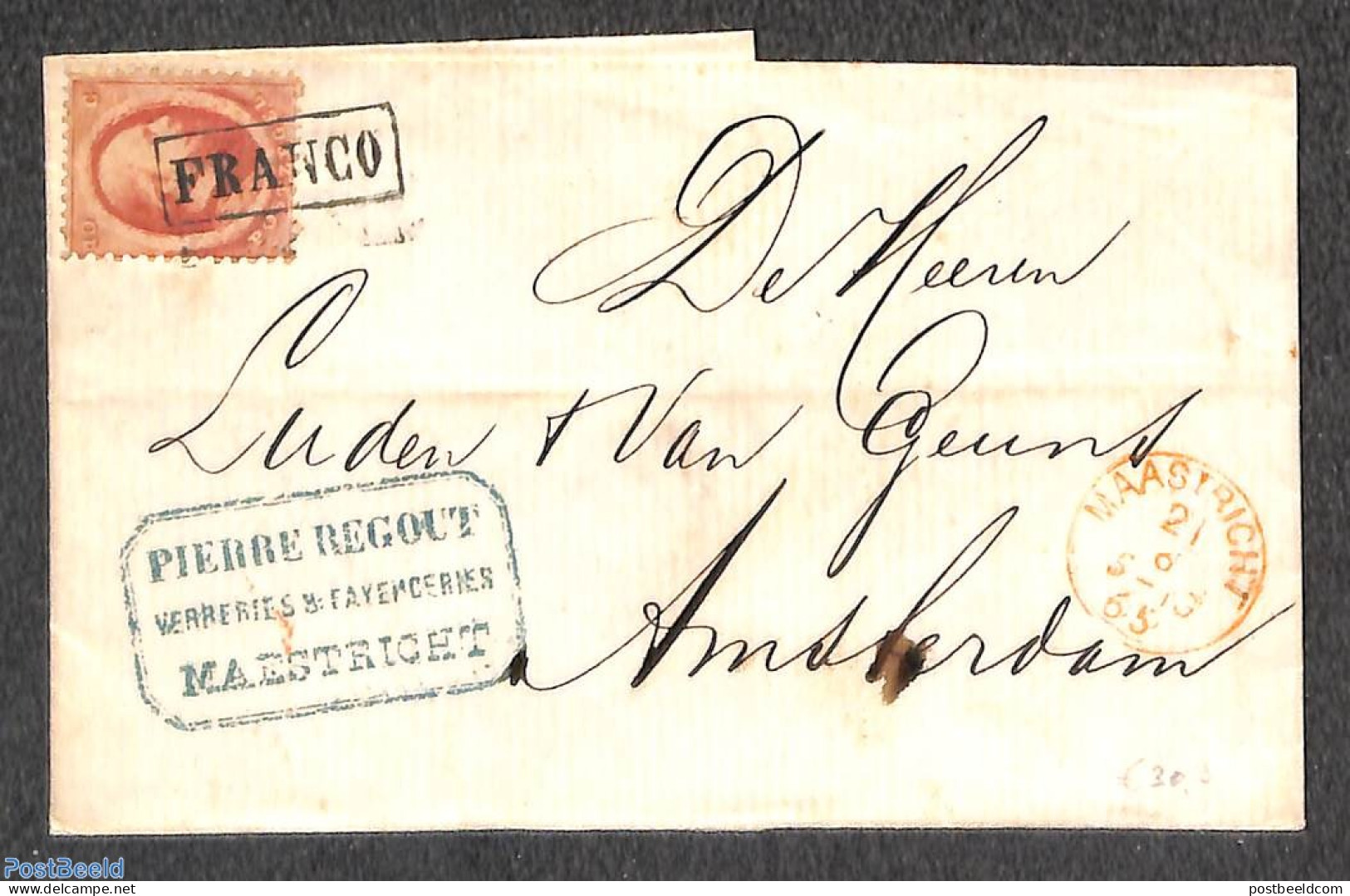 Netherlands 1865 Folding Cover From MAASTRICHT To Amsterdam, Postal History - Lettres & Documents