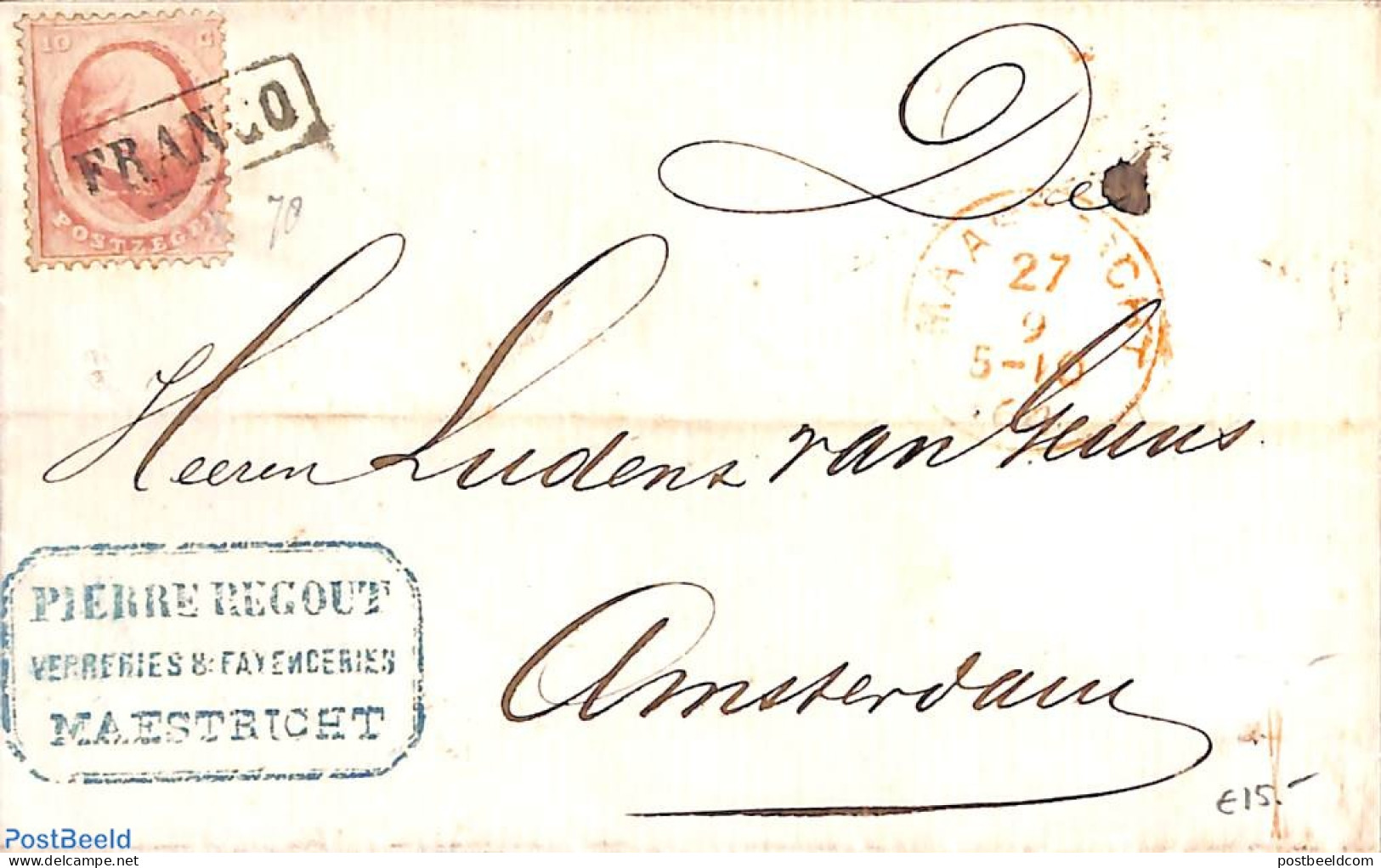 Netherlands 1864 Folding Cover From MAASTRICHT To Amsterdam, Postal History - Cartas & Documentos