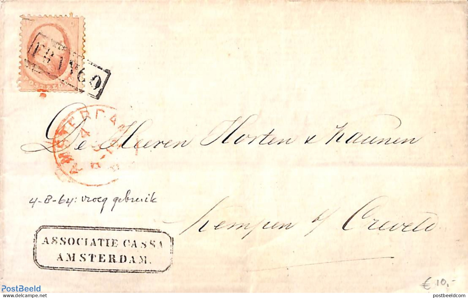 Netherlands 1864 Folding Cover From AMSTERDAM, Postal History - Briefe U. Dokumente