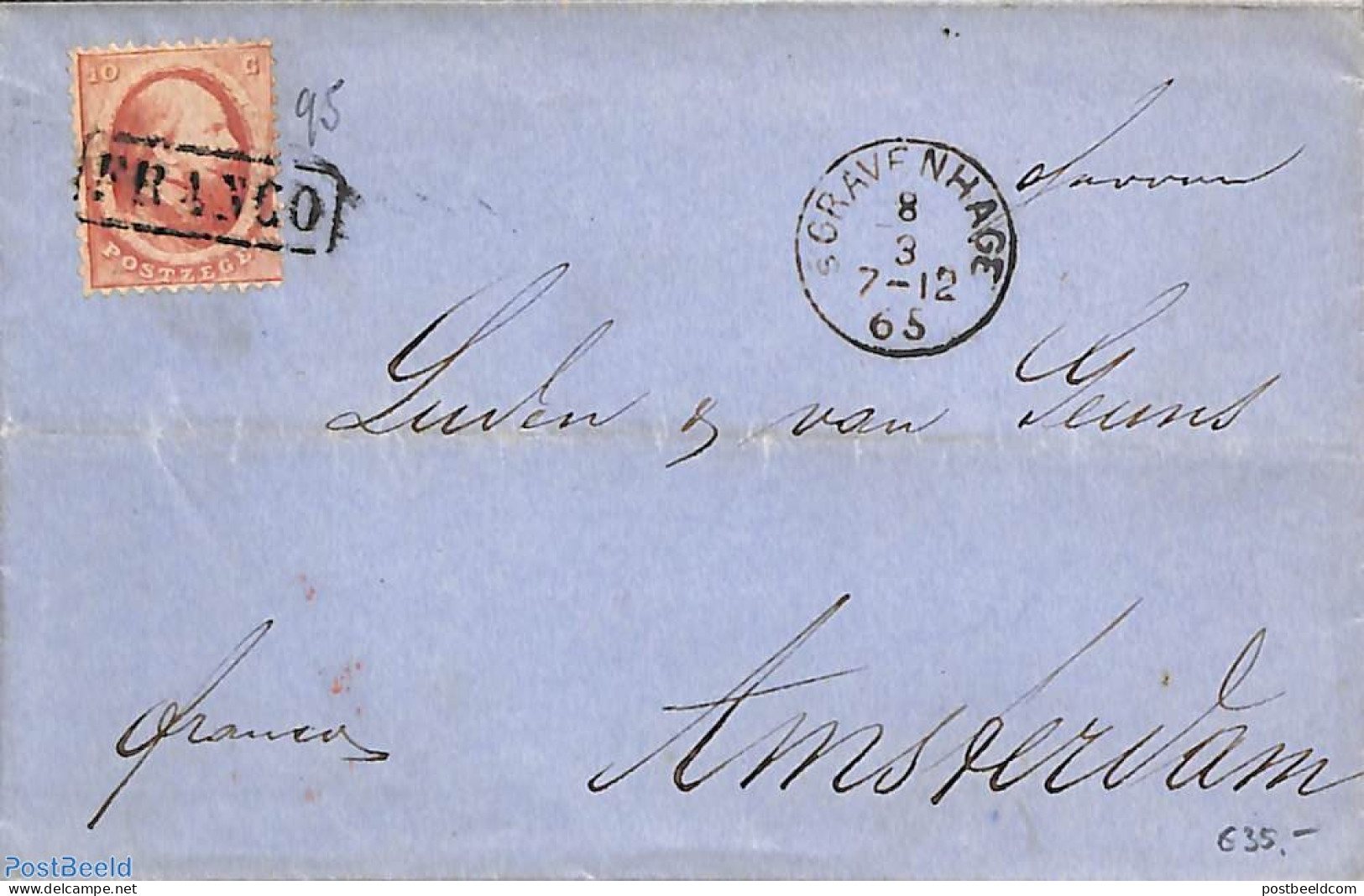 Netherlands 1865 Folding Cover From 's GRAVENHAGE To Amsterdam, Postal History - Covers & Documents