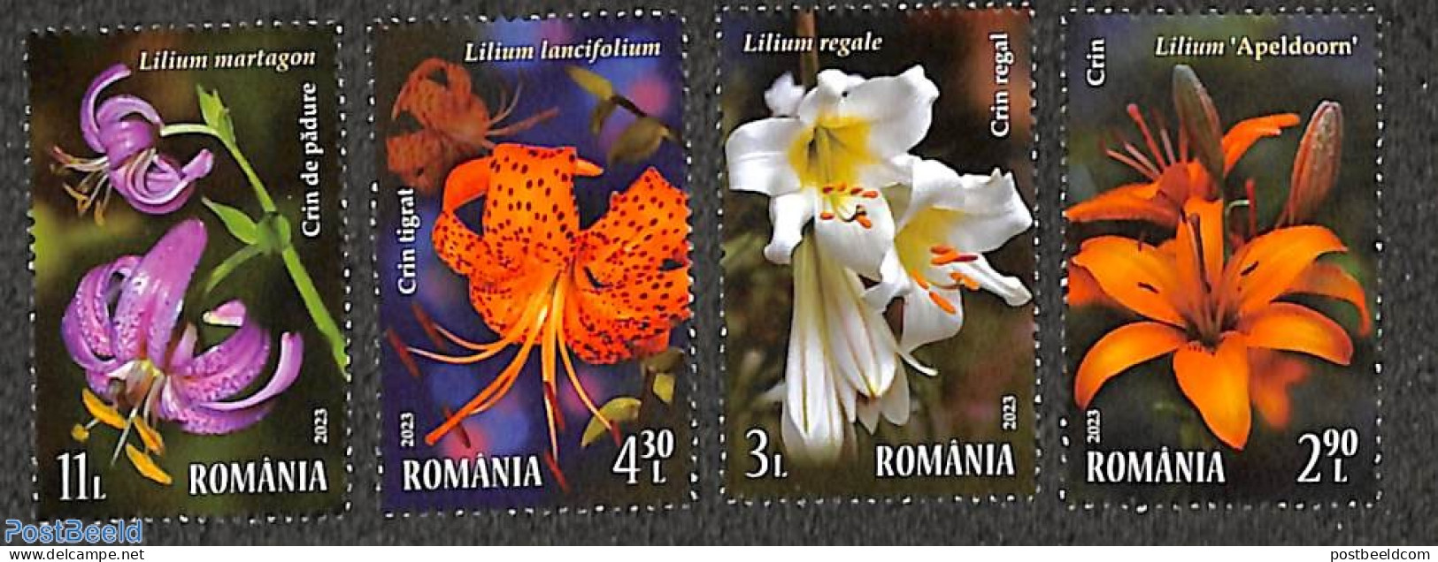 Romania 2023 Lilies 4v, Mint NH, Nature - Flowers & Plants - Ungebraucht