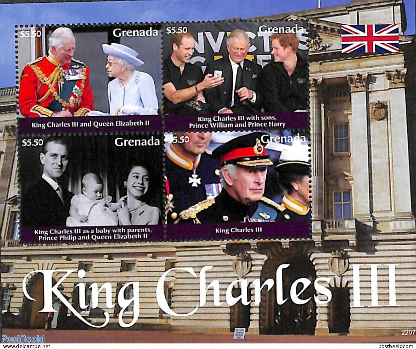 Grenada 2022 King Charles III 4v M/s, Mint NH, History - Kings & Queens (Royalty) - Royalties, Royals