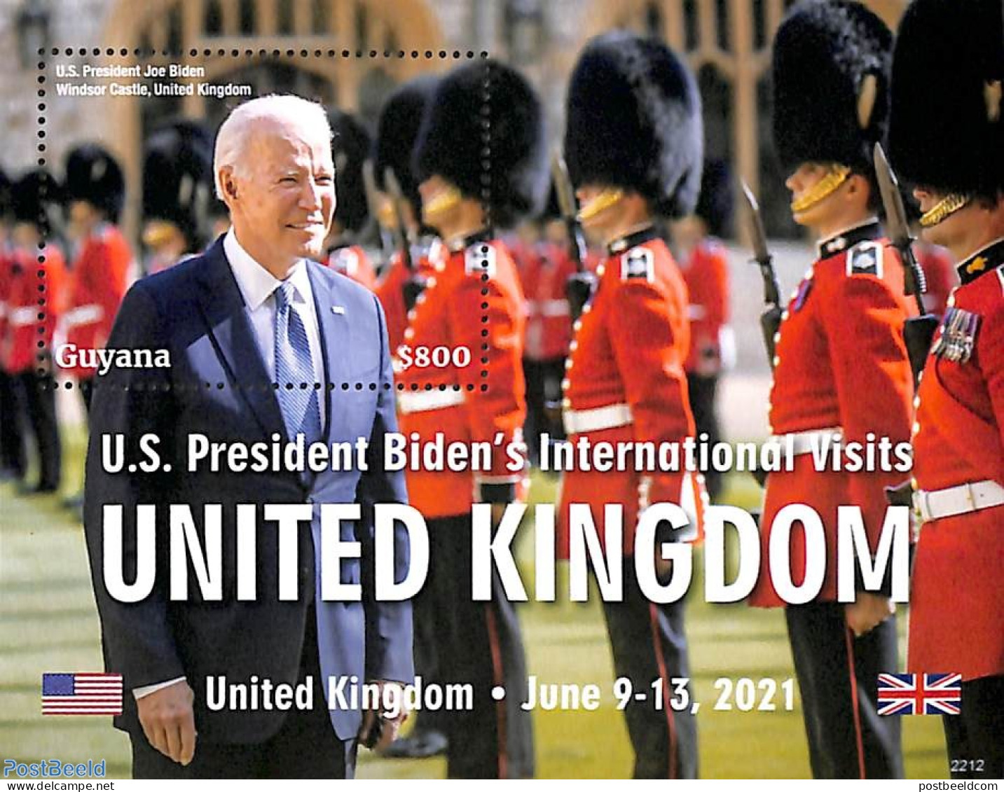Guyana 2022 President Biden Visits United Kingdom S/s, Mint NH, History - Various - American Presidents - Uniforms - Costumi