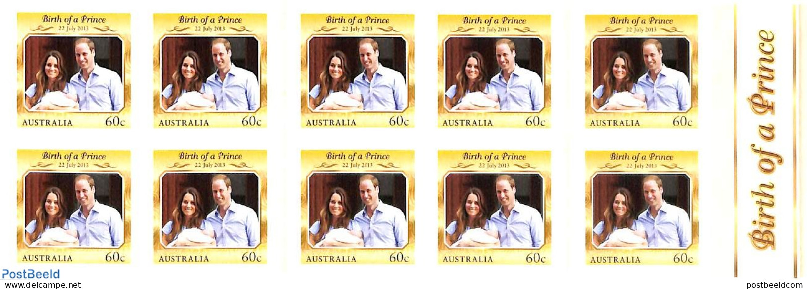 Australia 2013 Birth Of A Prince Booklet S-a, Mint NH, History - Kings & Queens (Royalty) - Stamp Booklets - Neufs