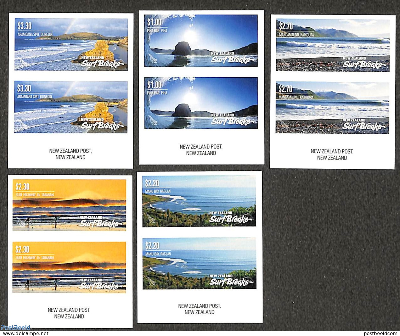 New Zealand 2017 Surf Breaks 5v, Imperforated Pairs, Mint NH - Unused Stamps