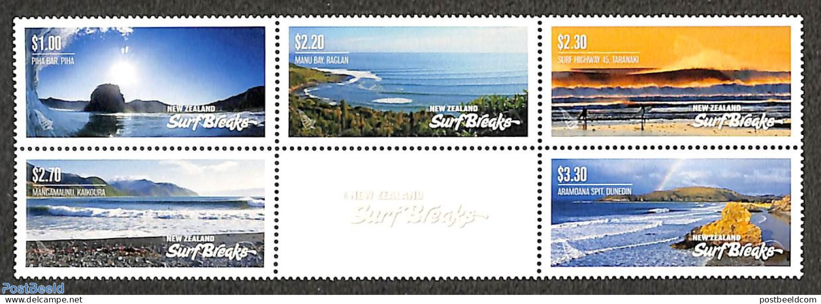 New Zealand 2017 Surf Breaks 5v+tab [++], Mint NH - Ongebruikt