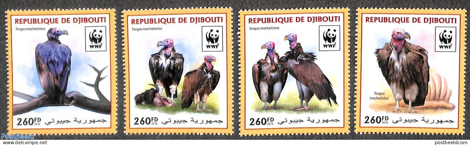 Djibouti 2016 WWF, Vultures 4v, Mint NH, Nature - Birds - Birds Of Prey - World Wildlife Fund (WWF) - Djibouti (1977-...)