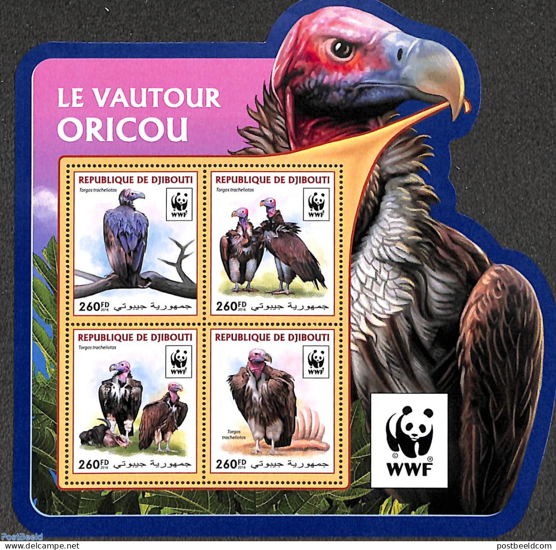 Djibouti 2016 WWF, Vultures 4v M/s, Mint NH, Nature - Birds - Birds Of Prey - World Wildlife Fund (WWF) - Dschibuti (1977-...)