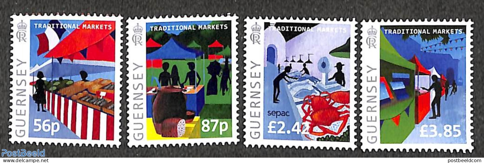 Guernsey 2023 Tradional Markets 4v, Mint NH, Nature - Various - Street Life - Crabs And Lobsters - Non Classés