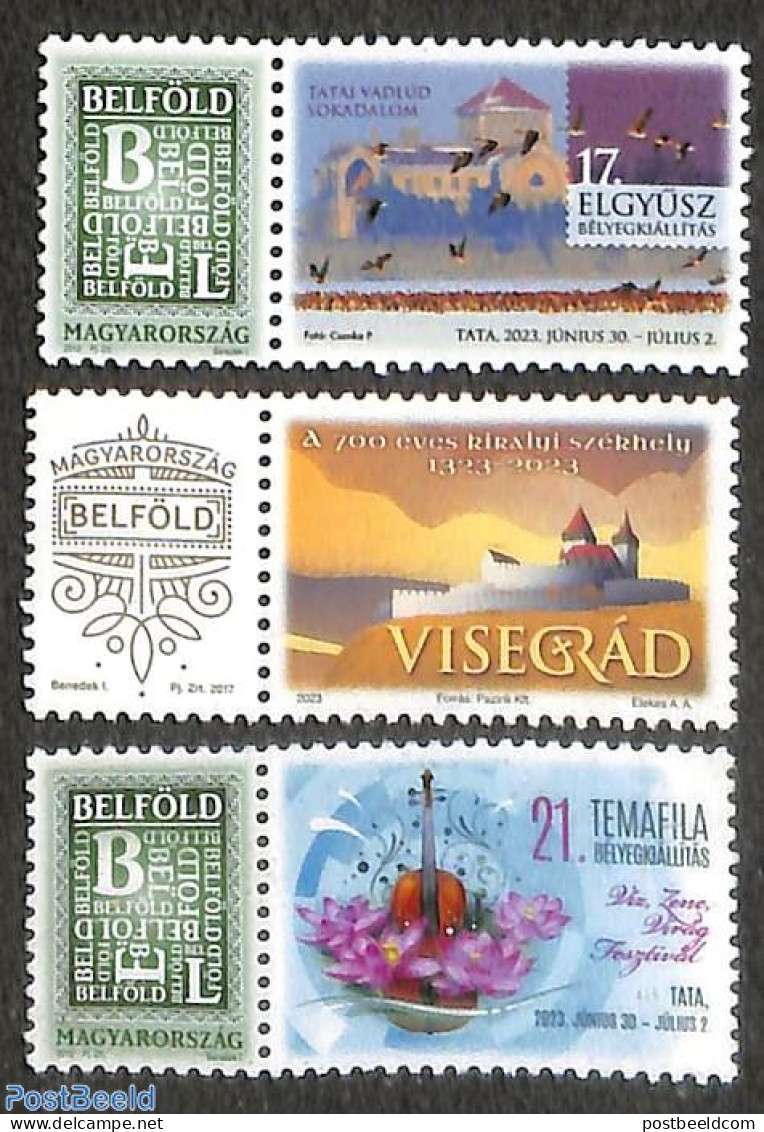 Hungary 2023 Definitives 3v+tabs, Mint NH, Nature - Performance Art - Birds - Flowers & Plants - Music - Art - Castles.. - Neufs