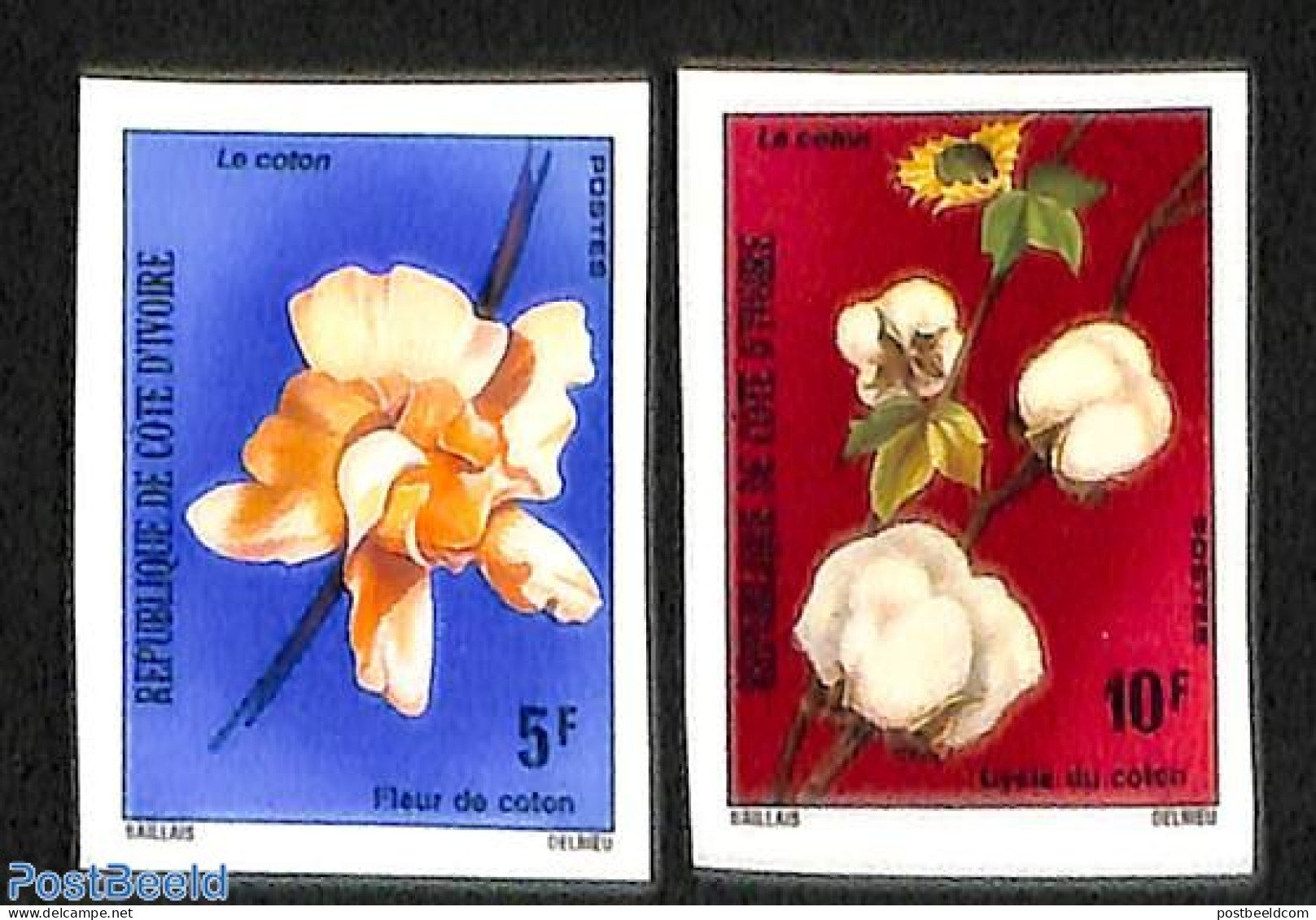 Ivory Coast 1975 Cotton Plants 2v, Imperforated, Mint NH, Nature - Various - Flowers & Plants - Textiles - Unused Stamps