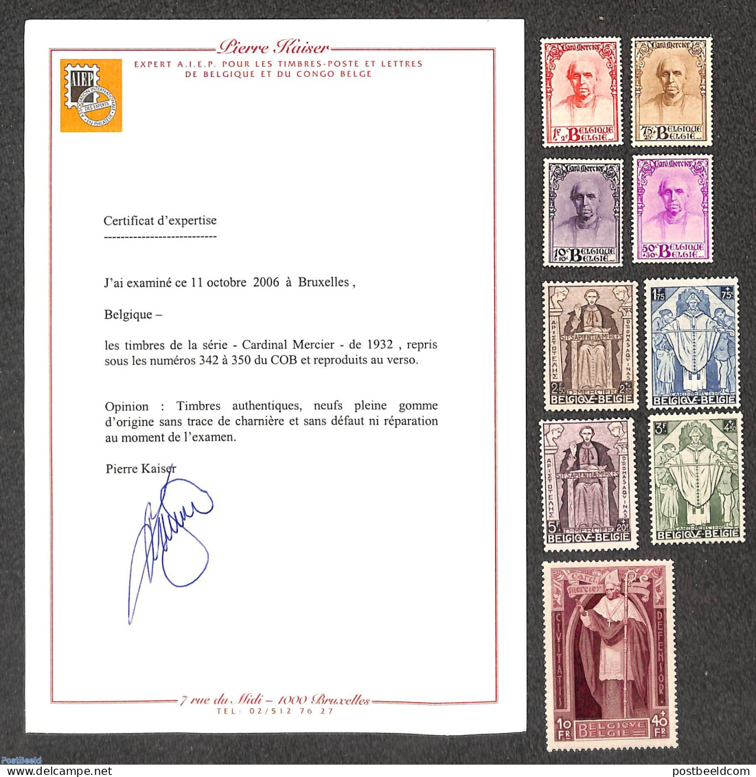 Belgium 1932 Cardinal Mercier, 9v MNH With Attest, Mint NH, Religion - Religion - Nuovi