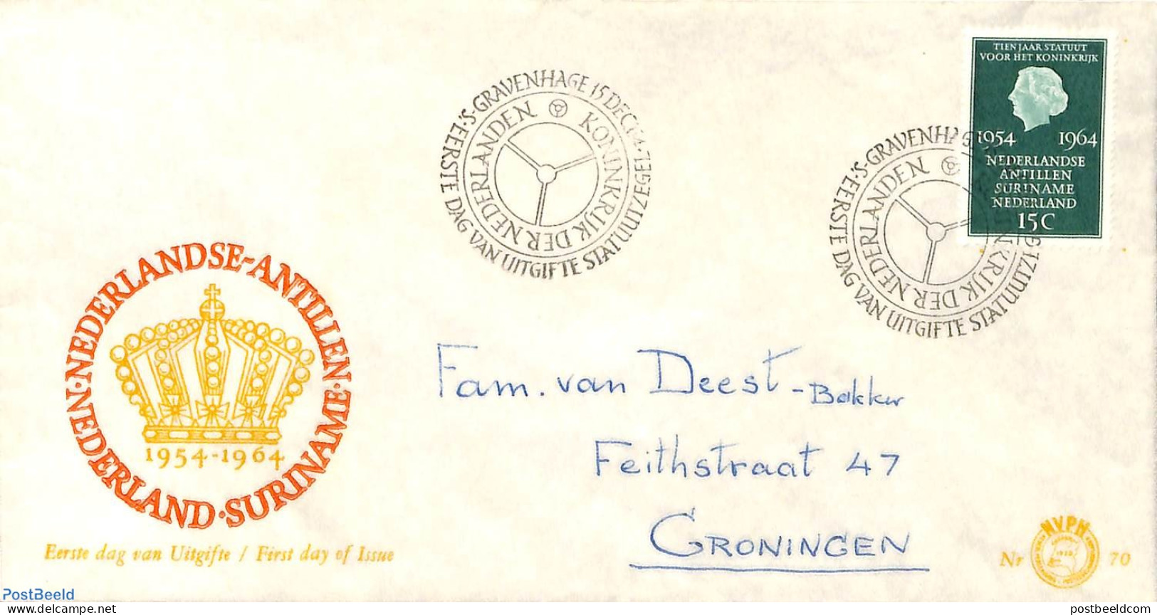 Netherlands 1964 Statute 1v, FDC Red Colour Double Printed, First Day Cover, Various - Errors, Misprints, Plate Flaws - Cartas & Documentos