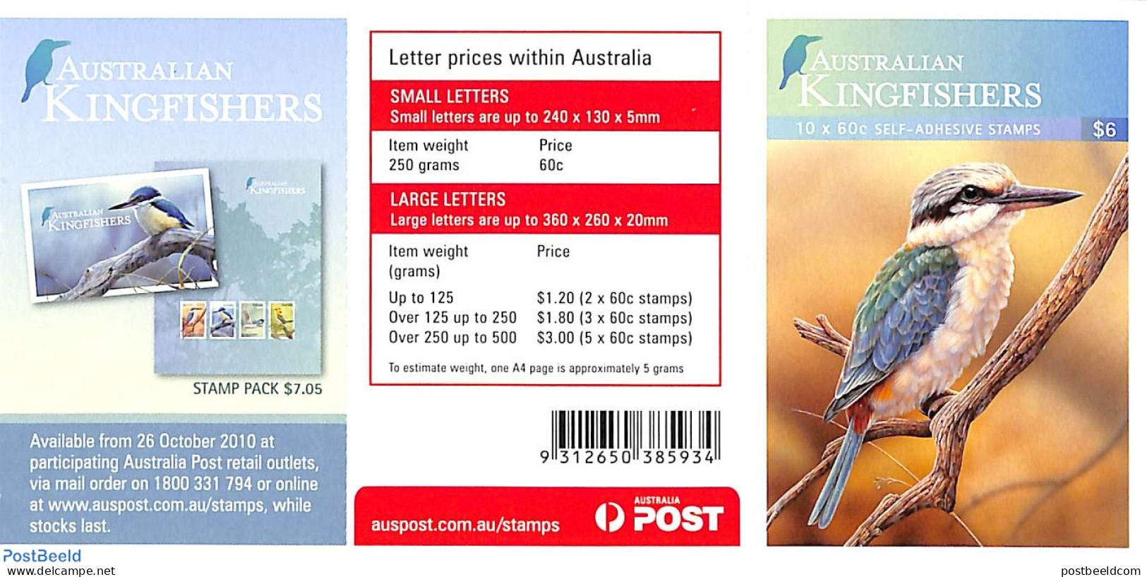 Australia 2010 Kingfisher, Booklet S-a, Mint NH, Nature - Birds - Stamp Booklets - Kingfishers - Ongebruikt