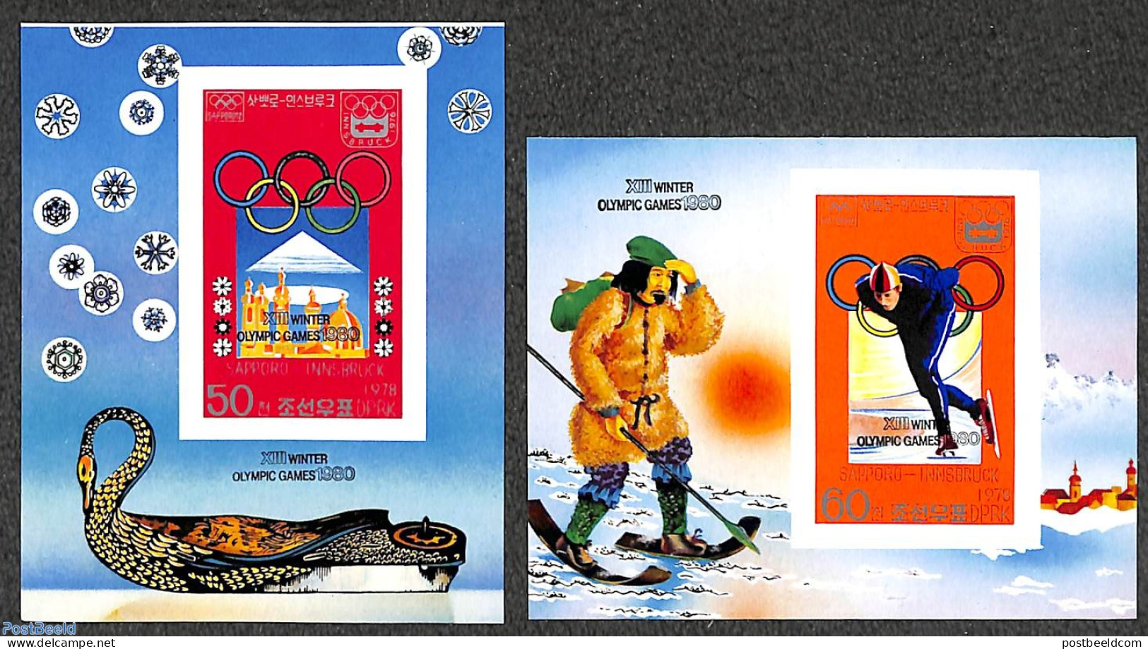 Korea, North 1979 Olympic Winter Games, Overprints 2 S/s, Imperforated, Mint NH, Sport - Olympic Winter Games - Corée Du Nord