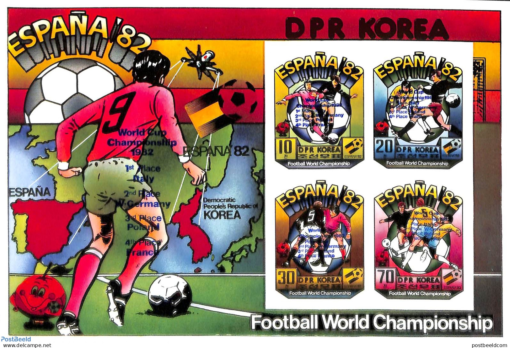 Korea, North 1982 WC Football Winners Overprints 4v M/s, Imperforated, Mint NH, Sport - Football - Corée Du Nord