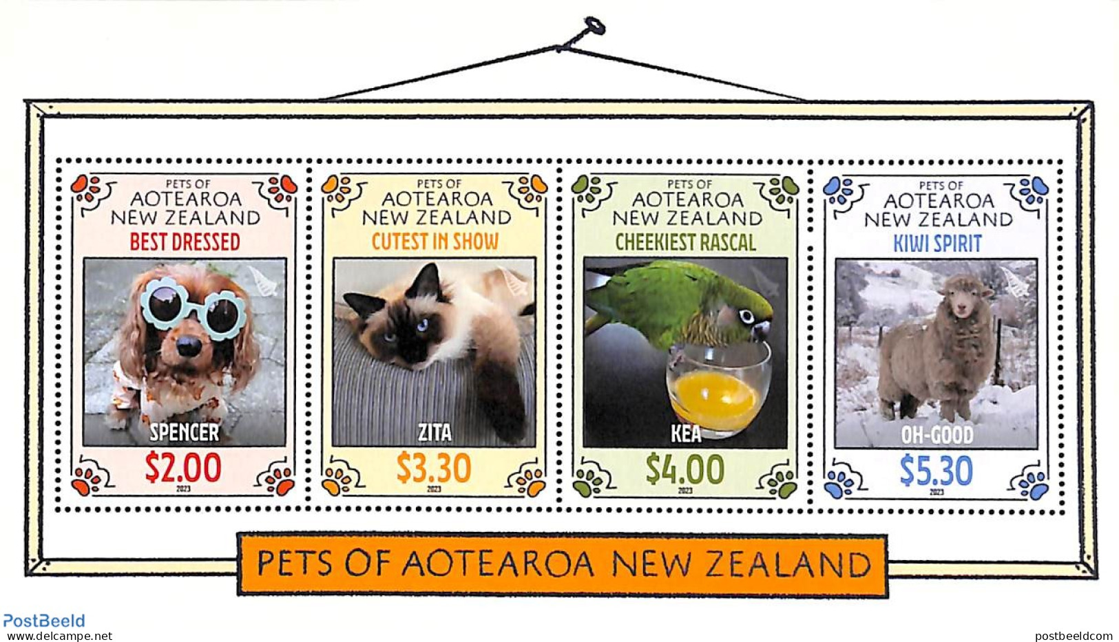 New Zealand 2023 Domestic Animals S/s, Mint NH, Nature - Birds - Cats - Cattle - Dogs - Ungebraucht